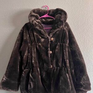 Girls' Plush Faux-Fur Coat - Dark Brown